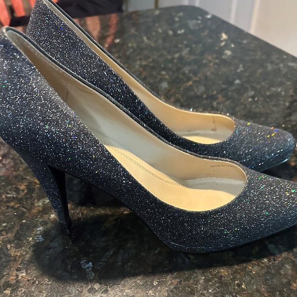 Ellen Tracy Cody Black Glitter Heels Size 9M - Picture 1 of 3